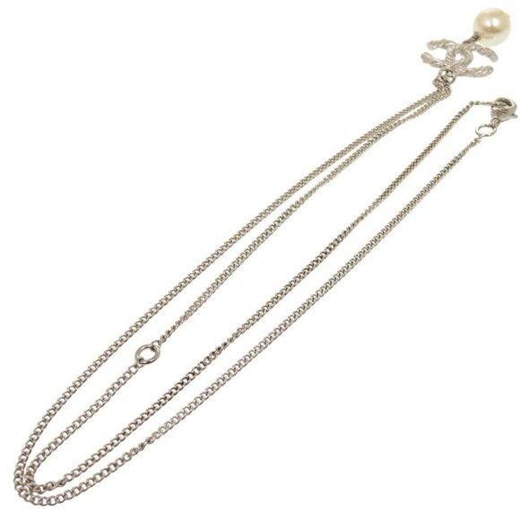 CHANEL Silver Pearl Logo Necklace - Picture 6 of 7
